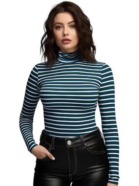 Fitted Long Sleeve Turtleneck Top for Women | Stretchy Short Sleeve Tee Shirt